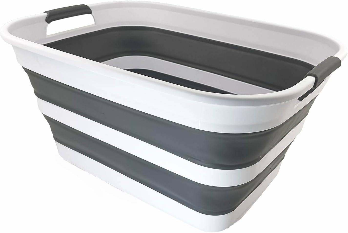 SAMMART Collapsible Plastic Laundry Basket with Dual Grip Handles 27L (7.1 Gallons) -Foldable Pop Up Storage Container/Organizer - Portable Space Saving Washing Tub/Hamper (1, White/Steel Grey)
