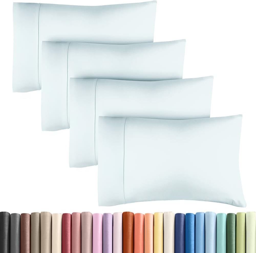 Queen Pillow Cases - 4 Pack - Super Soft Pillowcase Covers - Envelope Enclosure - Hotel Quality Pillow Protectors - Wrinkle Free, Shrink and Stain Resistant - Machine Washable - 20" x 30" (Ice Blue)