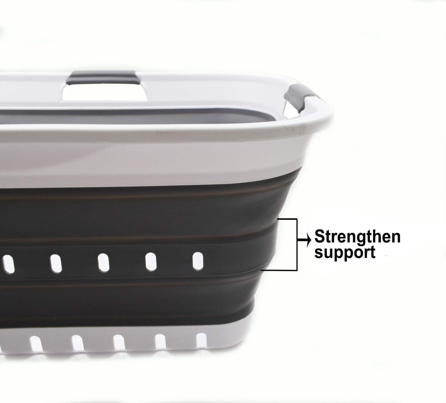SAMMART 42L (11 gallon) Collapsible Plastic Laundry Basket - Foldable Pop Up Storage Container/Organizer - Space Saving Hamper/Basket (1, White/Dark Grey)