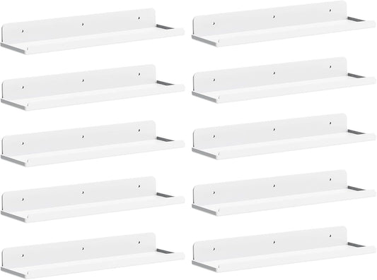 Lifewit Floating Shelves for Wall, 10 Pack White Acrylic Shelf 15" Room Decor for Bookcase/Vinyl Record Display/Photo/Picture in Bedroom, Living Room, Bathroom, Kitchen Storage and Organization