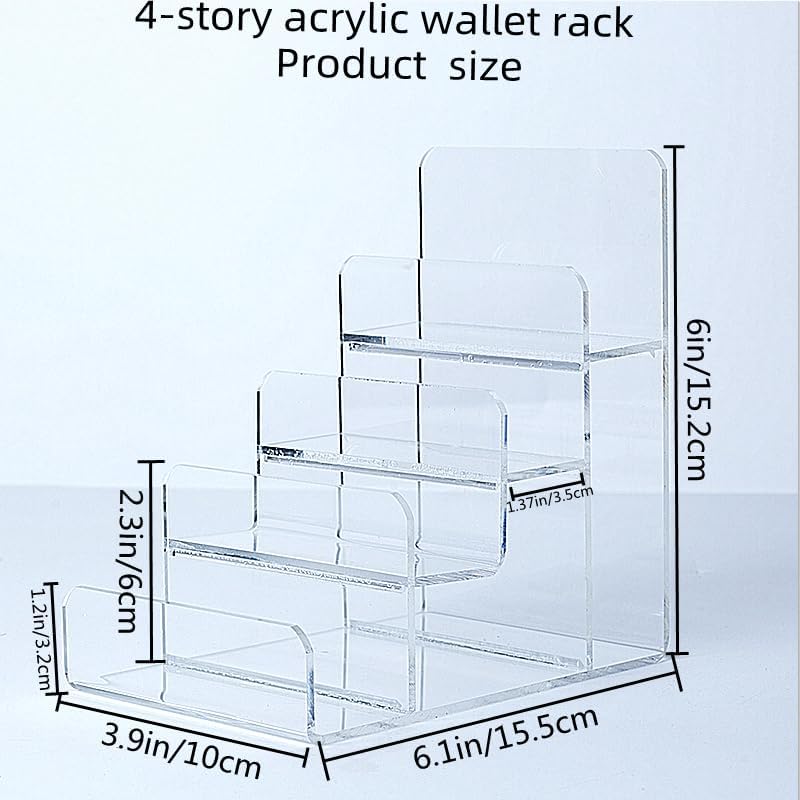 Acrylic Wallet Display Stand Purse Handbag Organizer, Clear Jewelry Riser Display Stand Purse Display Rack, Acrylic Display Shelf for Cosmetic Perfume Jewelry Sunglasses Handbag (2 PCS-4 Tier)