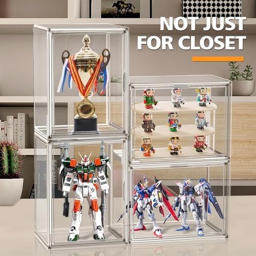 10 Pack Clear Thicken Sturdy Shoe Storage Organizer with Magnetic Door Stackable Boxes for Closet Folding Space-Saving Shoe Rack for Sneaker Boot Plastic Cabinet