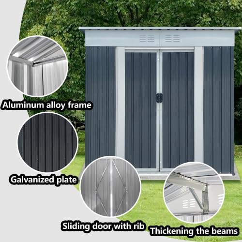 6' x 4' Outdoor Metal Storage Shed Outdoor Shed Galvanized Steel Garden Shed with Sliding Door and Window for Ventilation Storage Sheds House for Backyard Garden（Grey）