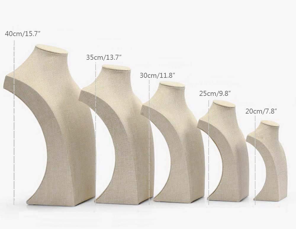 Beige Linen Necklace Display Bust - 13.7" Jewelry Holder for Necklaces, Bracelets, Figure Display Stand (35x20cm)