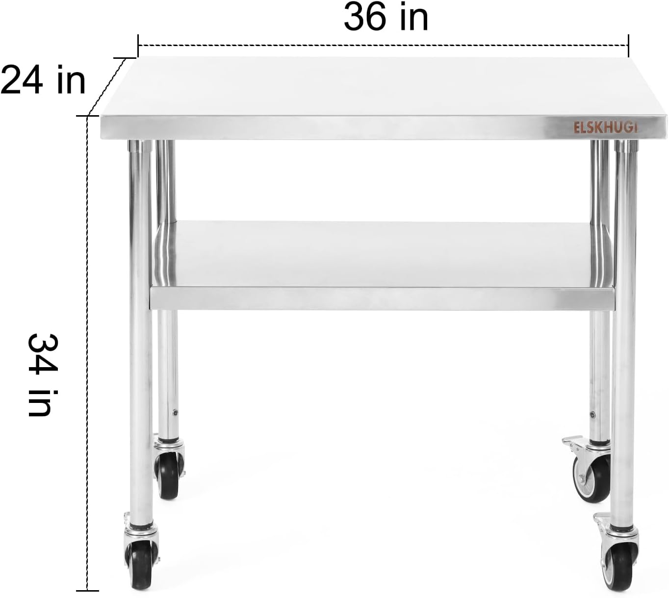 Stainless Steel Table for Prep & Work 36 x 24 Inches with Caster Wheels,Commercial Heavy Duty Metal Table with Undershelf for Home,Restaurant and Hotel Kitchen (36" x 24")