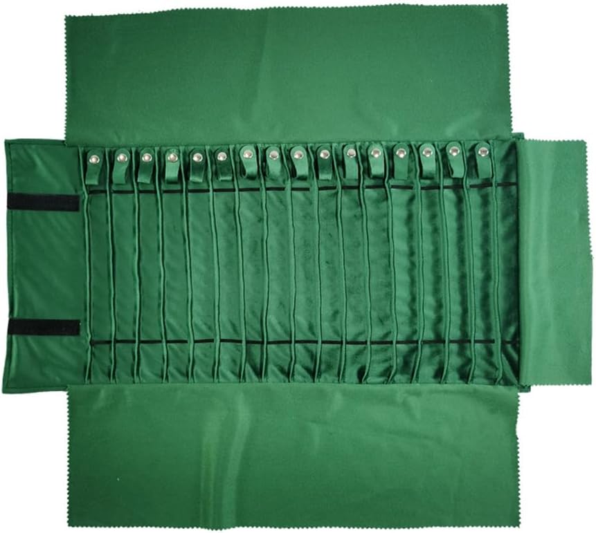 Portable Jewelry Roll Untangled Secure Necklace Travel Storage Bag Displays Holder 16 Chain (gray PU and green)