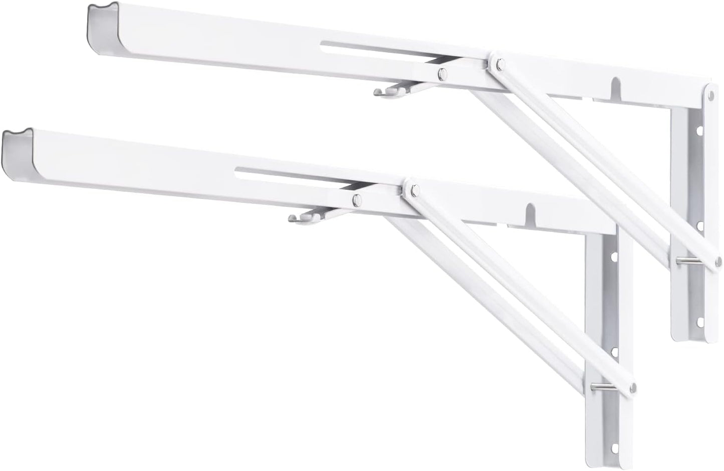 YUMORE White Folding Shelf Brackets, 20 Inch Heavy Duty L Bracket, DIY Collapsible Shelf Bracket for Workbench Folding Table Hinge, Max Load: 330lb, 2 Pack