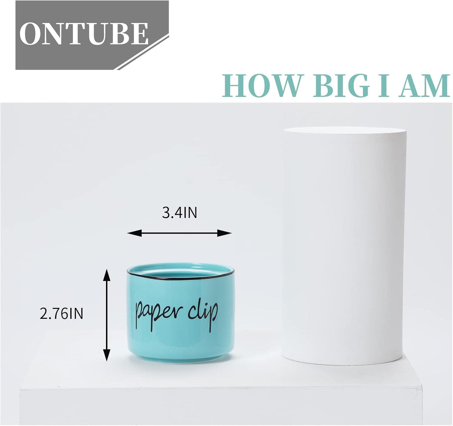 ONTUBE Farmhouse Paper Clip Holders,Ceramic Binder Clip Dispenser Organizer for Desk ,Cute Office Push Pins Holder (Turquoise)