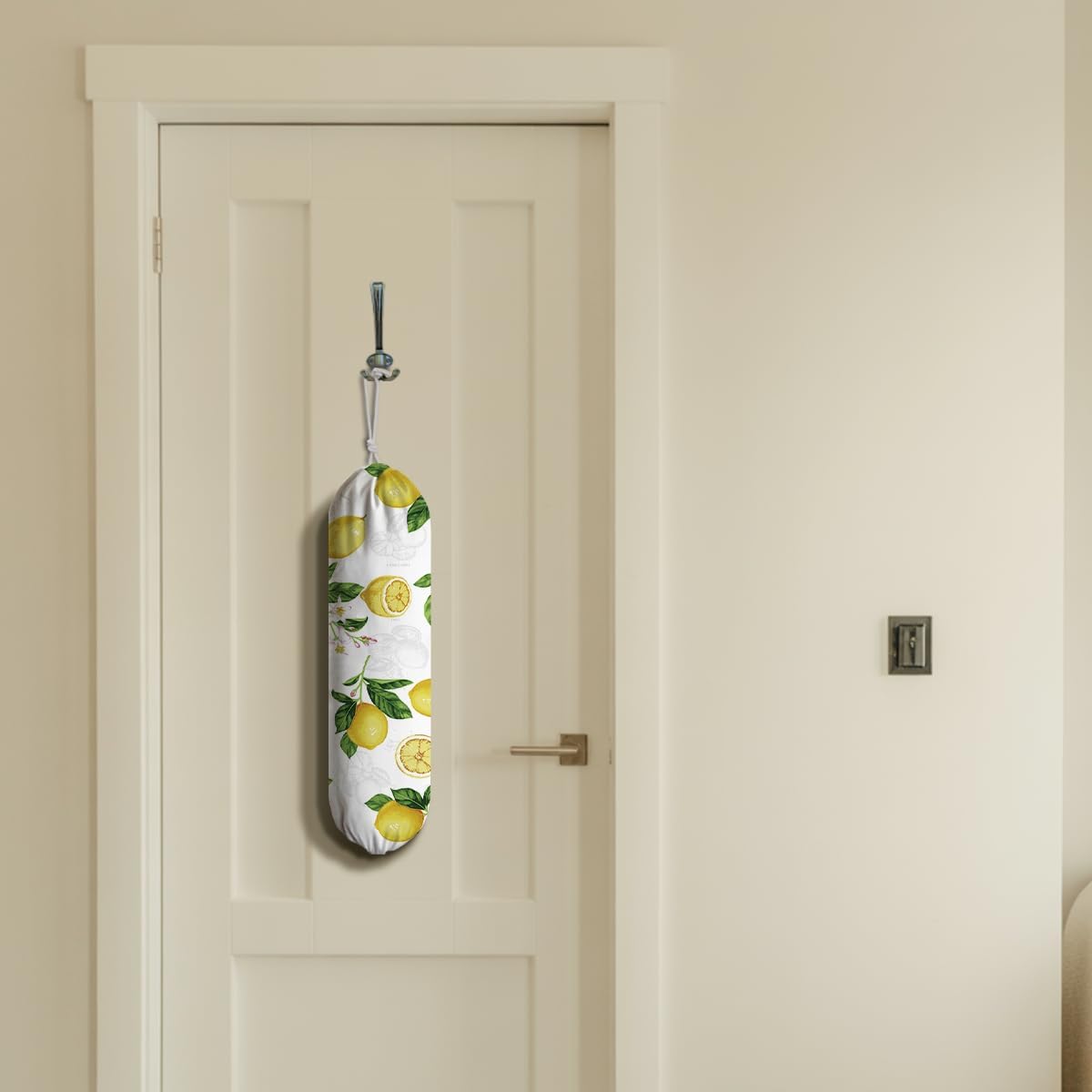 Lemon Plastic Bag Holder, Lemon Fabric Grocery Bag Dispenser, Wall Mount Washable Shopping Bags Carrierfor Home Kitchen, Housewarming Gift, Kitchen Pattern Garbage Bags 62