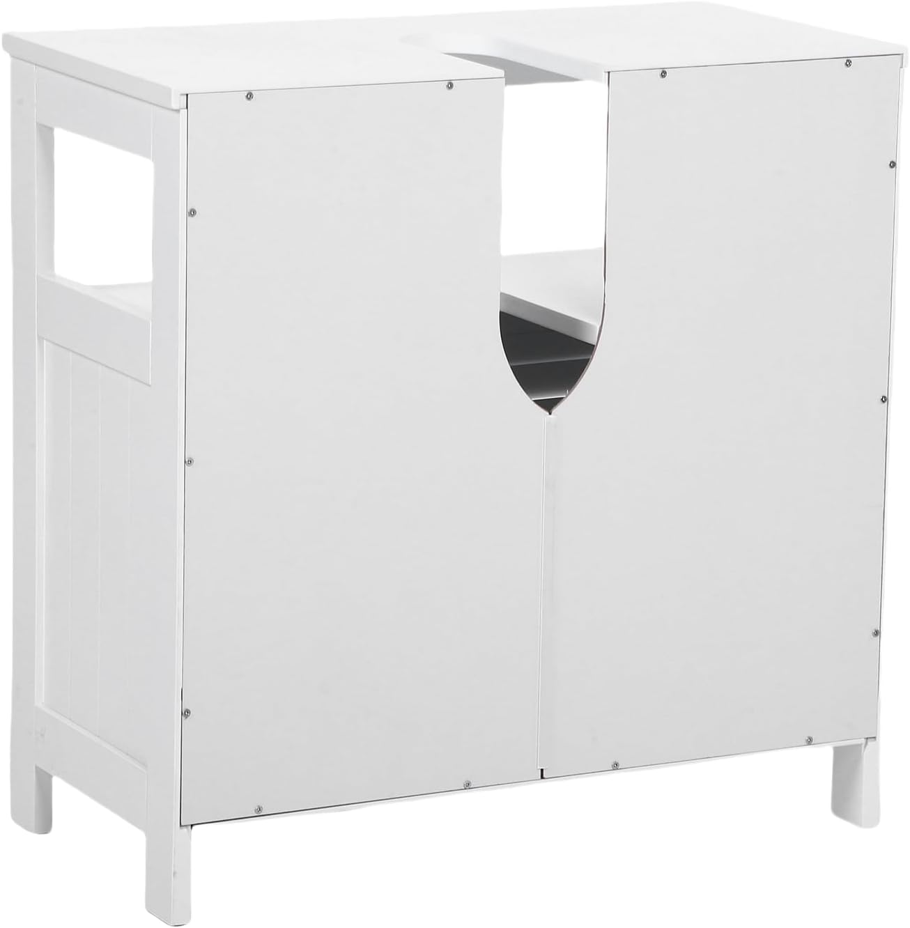 U-Shaped Under Sink Storage Cabinet with 2 Doors & Open Shelf, Freestanding Bathroom Vanity Organizer for Pedestal Sink, Water-Resistant MDF Cabinet for Toiletries & Cleaning Supplies, White