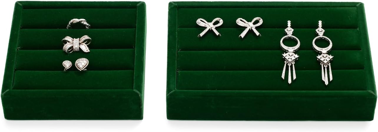 Green Velvet Jewelry Display Tray for Rings 3-Slot Jewelry Ring Organizer Small Tray for Women, Retail Store Showcase