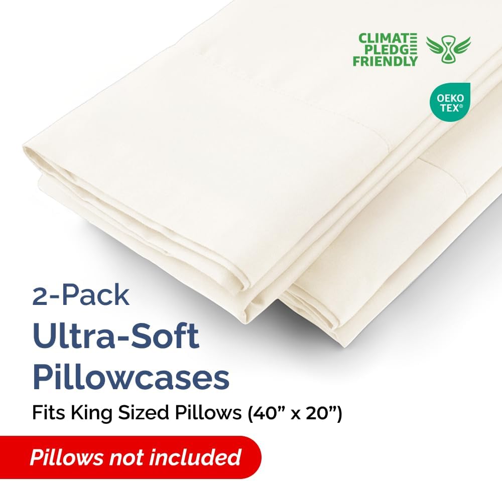 King Pillow Cases - 2 Pack - Super Soft Pillowcase Covers - Envelope Enclosure - Hotel Quality Pillow Protectors - Wrinkle Free, Shrink and Stain Resistant - Machine Washable - 20" x 40" (Off White)