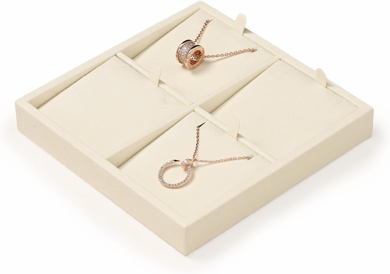 Oirlv Microfiber 4 Slots Jewelry Pendant Display Tray Jewelry Necklace Organizer Display Tray(Beige)