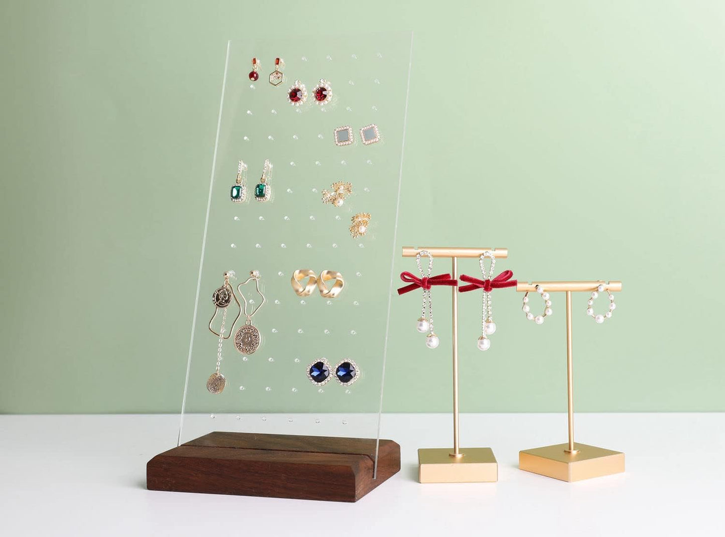 GemeShou walnut earring display for selling jewelry, wooden earring holder for studs display, small jewelry studs display board for show【Wood stand with acrylic board-Walnut】