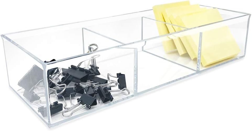 Isaac Jacobs Large 3-Compartment Acrylic Stackable Organizer (12.9" L x 5" W x 2.7" H), Multi-Sectional Tray & Storage Solution for Makeup, Craft Supplies, Bathroom, Kitchen, Office (Clear)