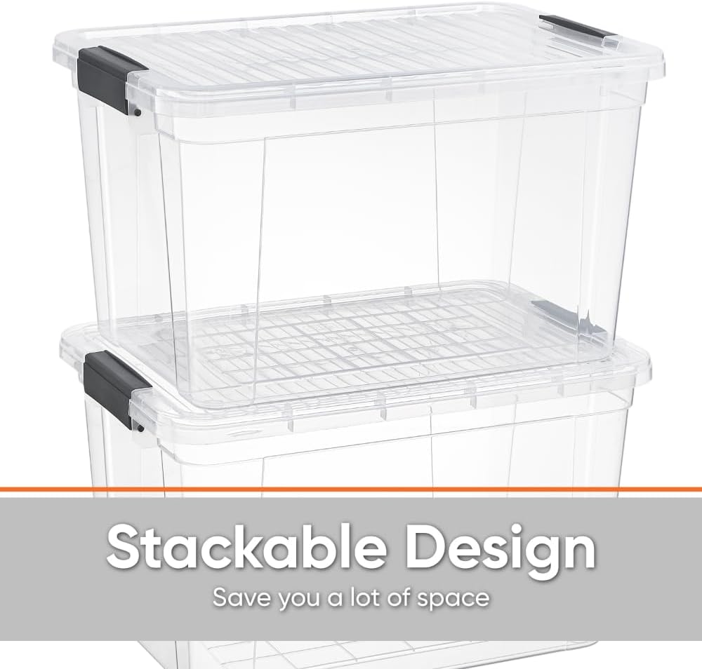Superio Storage Bins with Lids- Clear Boxes for Organizing, Stackable Plastic Containers- BPA Free, Non-Toxic, Odor Free, Organizer for Home, Office, Dorm (6 Pack, 14.25 Qt)