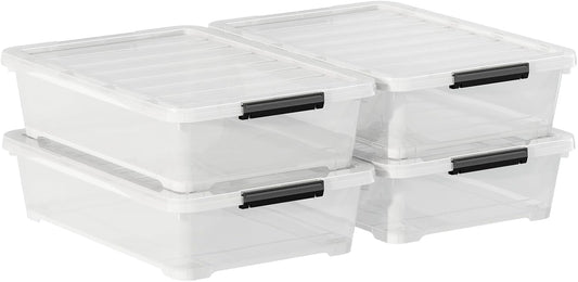 25 Quart Under the Bed Low Profile Storage Boxes, 4Pack Easy Rolling Under Bed Storage Containers Organizer for Clothes, Blankets, Shoe