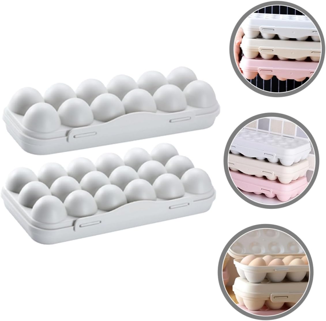 Angoily 2pcs Egg Organizer Container for Refrigerator with Lid Stackable Plastic Egg Holder Tray Large Capacity Slots Storage Box for Kitchen Fridge Space Saving
