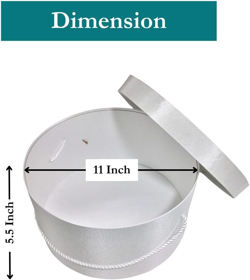 Sarah's Hat Boxes Classic White Hat Box – 11" x 5.5" (Dia. x Ht.) Handmade in USA – Odorless Non-Toxic Adhesive, Cording Handle – Premium Storage for Hats & Accessories