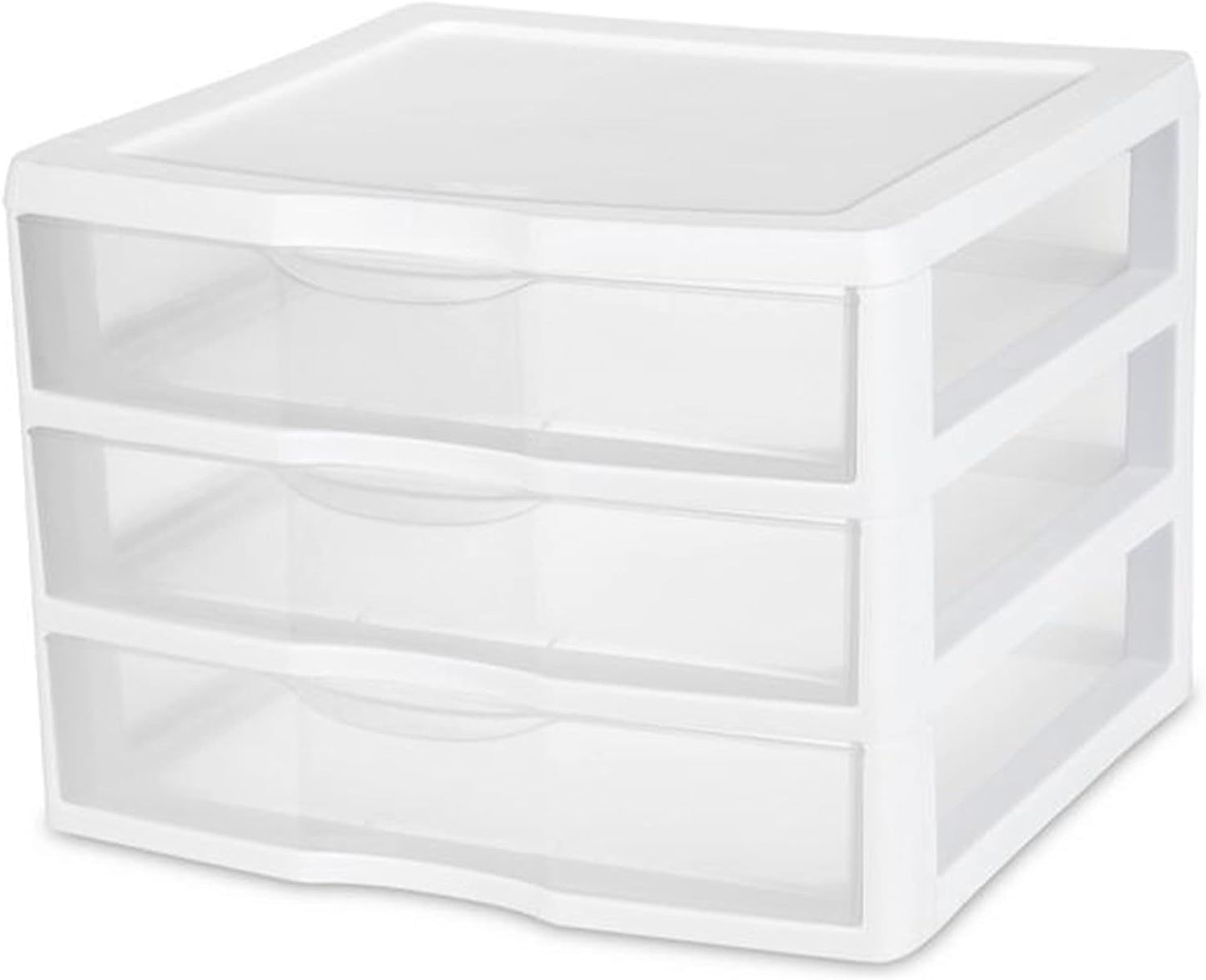 Sterilite 12-Pack Wide 3 Drawer Unit, Plastic Desktop Organizer with Clear Drawers, White Frame - Stackable Multi-Purpose Storage for Office Supplies, Craft Rooms, Classrooms and Home Organization