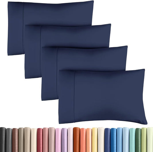 Standard Pillow Cases - 4 Pack - Super Soft Pillowcase Covers - Envelope Enclosure - Hotel Quality Pillow Protectors - Wrinkle Free, Shrink & Stain Resistant - Machine Washable - 20" x 26" (Navy Blue)