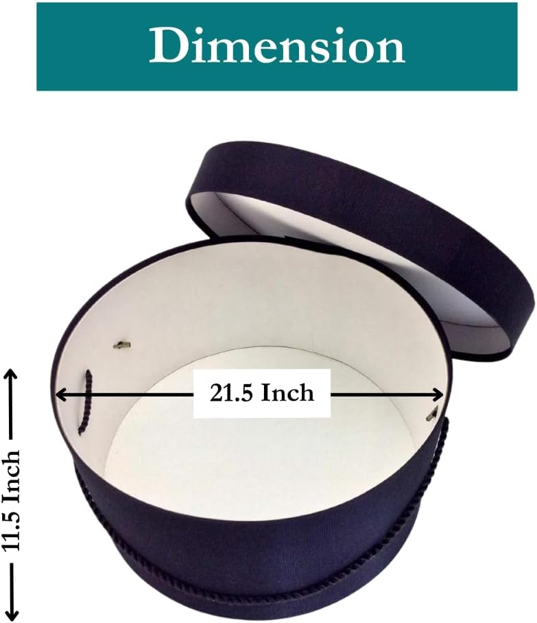 Sarah's Hat Boxes Classic Black Hat Box – 21.5" x 11.5" (Dia. x Ht.) Handmade in USA – Odorless Non-Toxic Adhesive, Cording Handle – Premium Storage for Hats & Accessories
