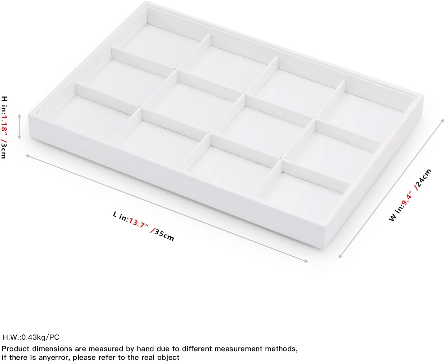 Premium White PU Leather Jewelry Organizer Tray - 12 Grids Display Tray for Earrings, Rings, Bracelets, Necklaces - Dresser & Countertop Storage (35x24cm) - Elegant Jewelry Display for Retail