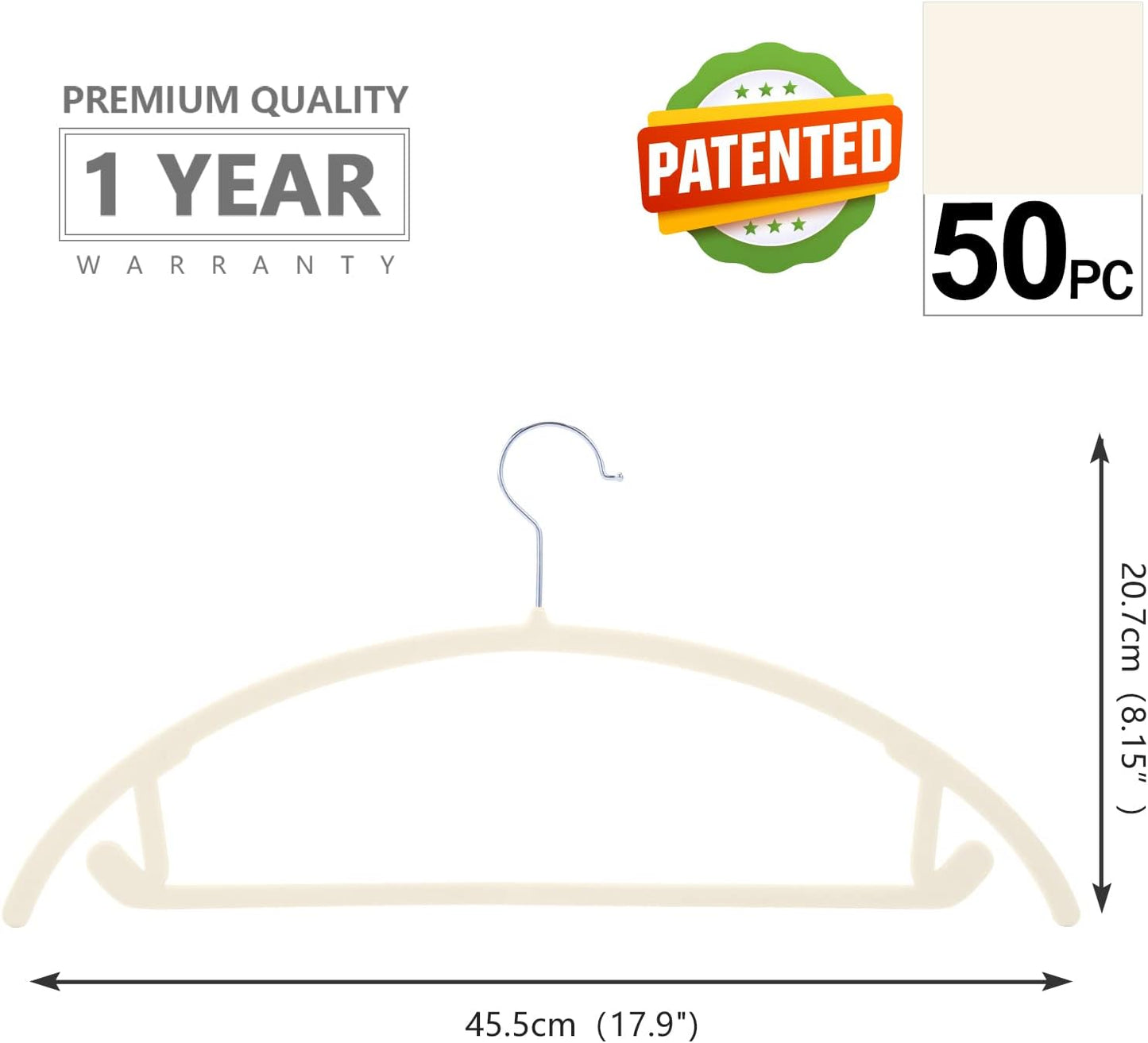MIZGI Premium Velvet Hangers 50 Pack Heavyduty- Non Slip No Shoulder Bump Suit Hanger - Chrome Hooks,Space Saving Clothes Rounded Shape for Coat,Sweater,Jackets,Pants