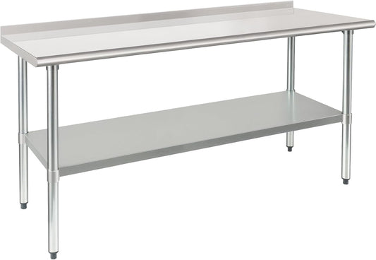 HARDURA Stainless Steel Table Prep & Work Table 24 x 72 Inches NSF Heavy Duty Commercial with Undershelf and Backsplash for Restaurant Kitchen Home and Hotel