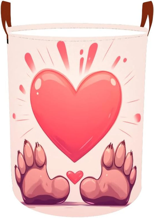 Laundry Baskets 15.7x19.7 Inch Large Paw Print Heart Design Collapsible Laundry Hamper with Handles Oxford Fabric Clothes Storage Bin Foldable Dirty Clothes Organizer for Bedroom Bathroom Dorm