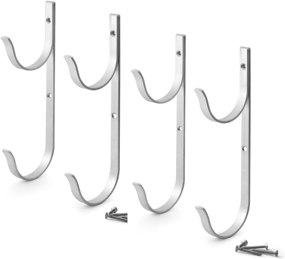 Aquatix Pro Pool Pole Hanger Premium 4pc Aluminium Holder Set, Ideal Hooks for Telescopic Poles, Skimmers, Leaf Rakes, Nets, Brushes, Vacuum Hose, Garden Tools and Swimming Pool Accessories
