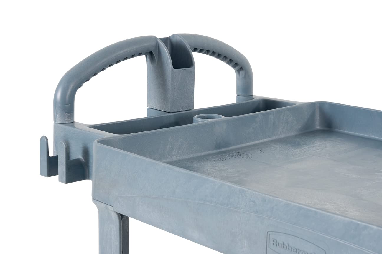 Rubbermaid Commercial Products BRUTE Heavy Duty 2-Shelf Utility/Service Cart, Medium, Lipped Shelves, Ergonomic Handle, 500 lbs. Capacity, Gray, for Warehouse/Garage/Cleaning/Maintenance/Stadiums