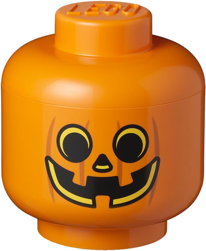 Room Copenhagen, LEGO Storage Heads Stackable Storage Container - Buildable Organizational Bins for Kid’s Toys and Accessories - 9.45 x 9.45 x 10.67in - Large, Pumpkin, Holds 500 Bricks