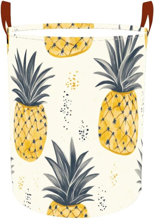 Laundry Baskets 15.7x19.7 Inch Pineapple Tropical Design Collapsible Laundry Hamper with Handles Oxford Fabric Clothes Storage Bin Foldable Dirty Clothes Organizer for Bedroom Bathroom Dorm
