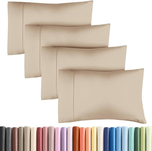 Queen Pillow Cases - 4 Pack - Super Soft Pillowcase Covers - Envelope Enclosure - Hotel Quality Pillow Protectors - Wrinkle Free, Fade, Shrink & Stain Resistant - Machine Washable - 20" x 30" (Cream)