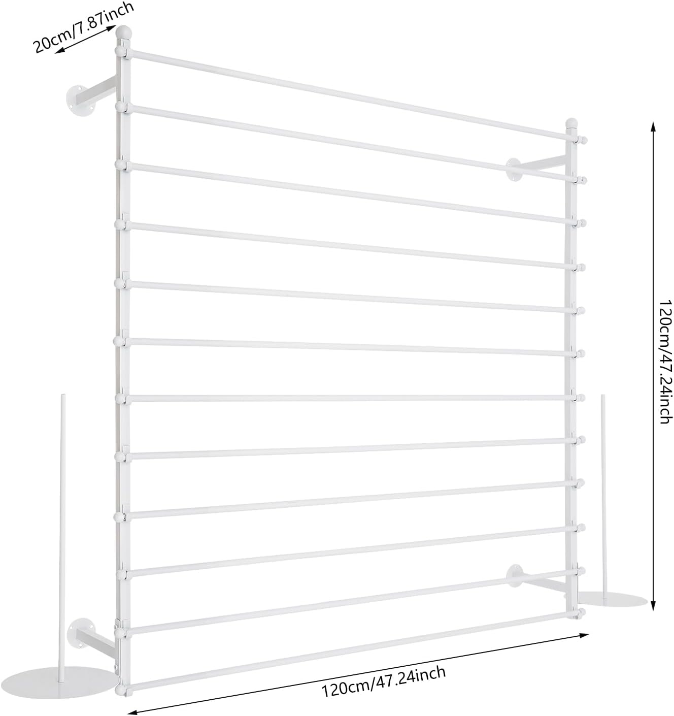 12 Layers 120cm White Wall Display Stand Wrapping Paper Ribbon Organizer Holder Storage Scarf Tie Belt Towel Spool Sewing Tool Hijab Metal Shelving for Home, Retail Stores, Flower Shop, Studio