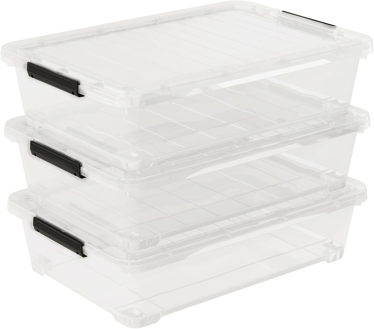 3-Pack Under Bed Wheeled Storage Box, 40 Qt Underbed Plastic Containers Bins with Secure Latch Lids and Sturdy Wheels, Clear