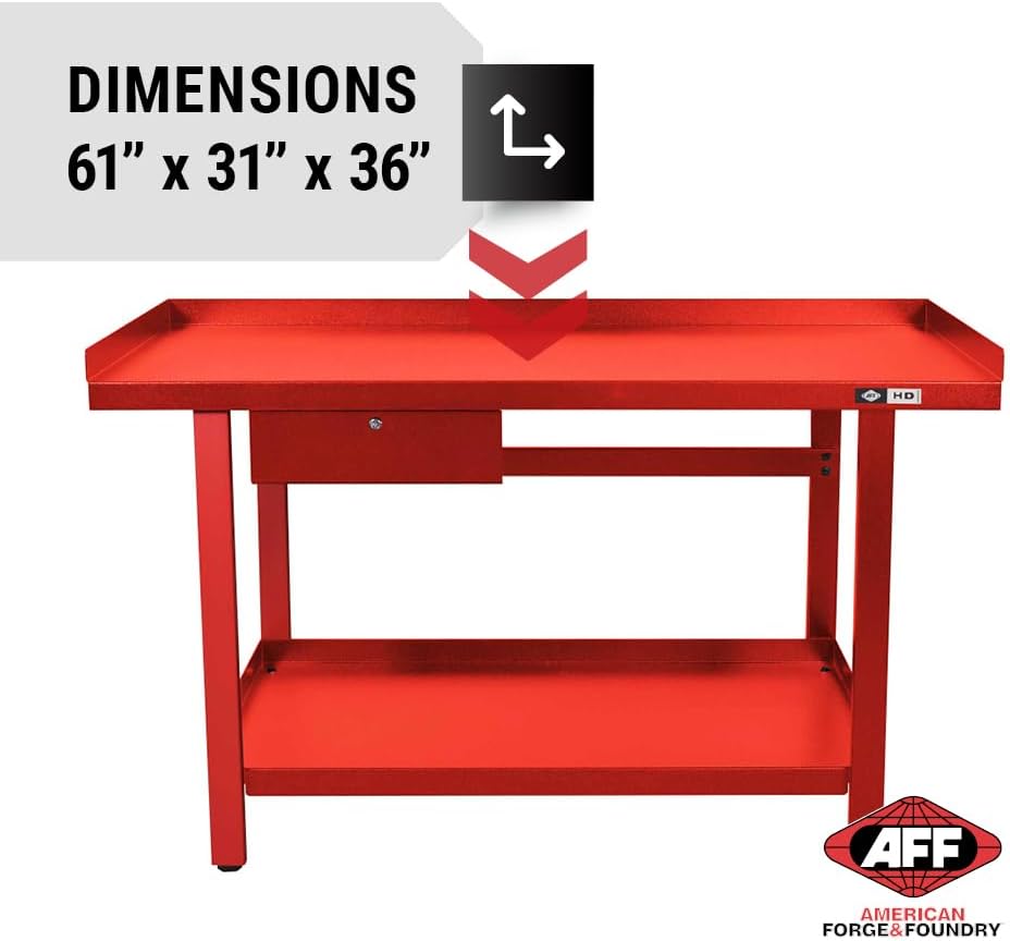 AFF 3995 Heavy-Duty Workbench, 61"" x 31"", 1 Drawer, 1,300 lb Capacity, Red