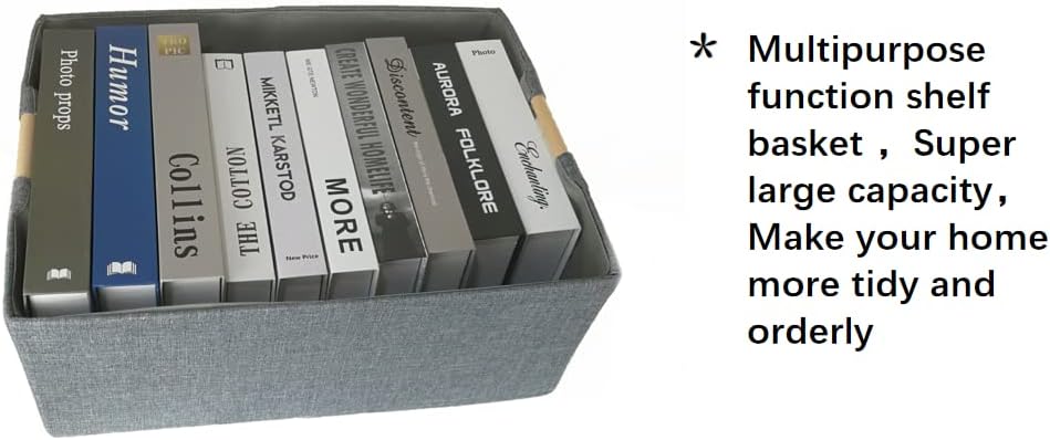 Storage Bin for Shelves Rectangle Closet Baskets Foldable Box with Handles Gray Shelf Baskets Toy Boxes for Home Office Car Dormroom