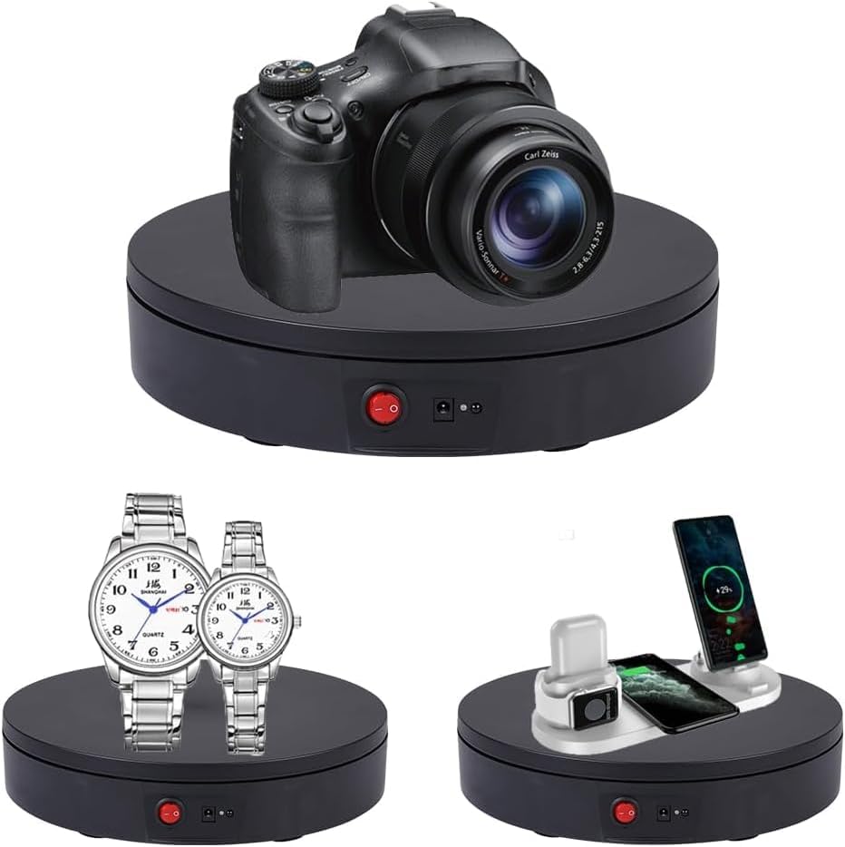 JAYEGT Motorized Rotating Display Stand, 330Lbs Load，360 Degree Electric Rotating Turntable for Photography Products Display，Live Show,Remote Control +5 Colors Backgrounds (Black/8.66inch /Wired)
