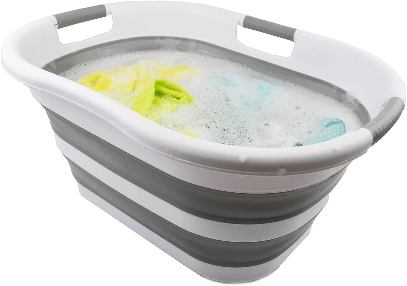 SAMMART 40L (10.5 Gallon) Collapsible Plastic Laundry Basket - Space Saving Storage Container/Organizer - Portable Washing Tub - Foldable Pop Up Hamper/Basket (2, Grey+ Black)