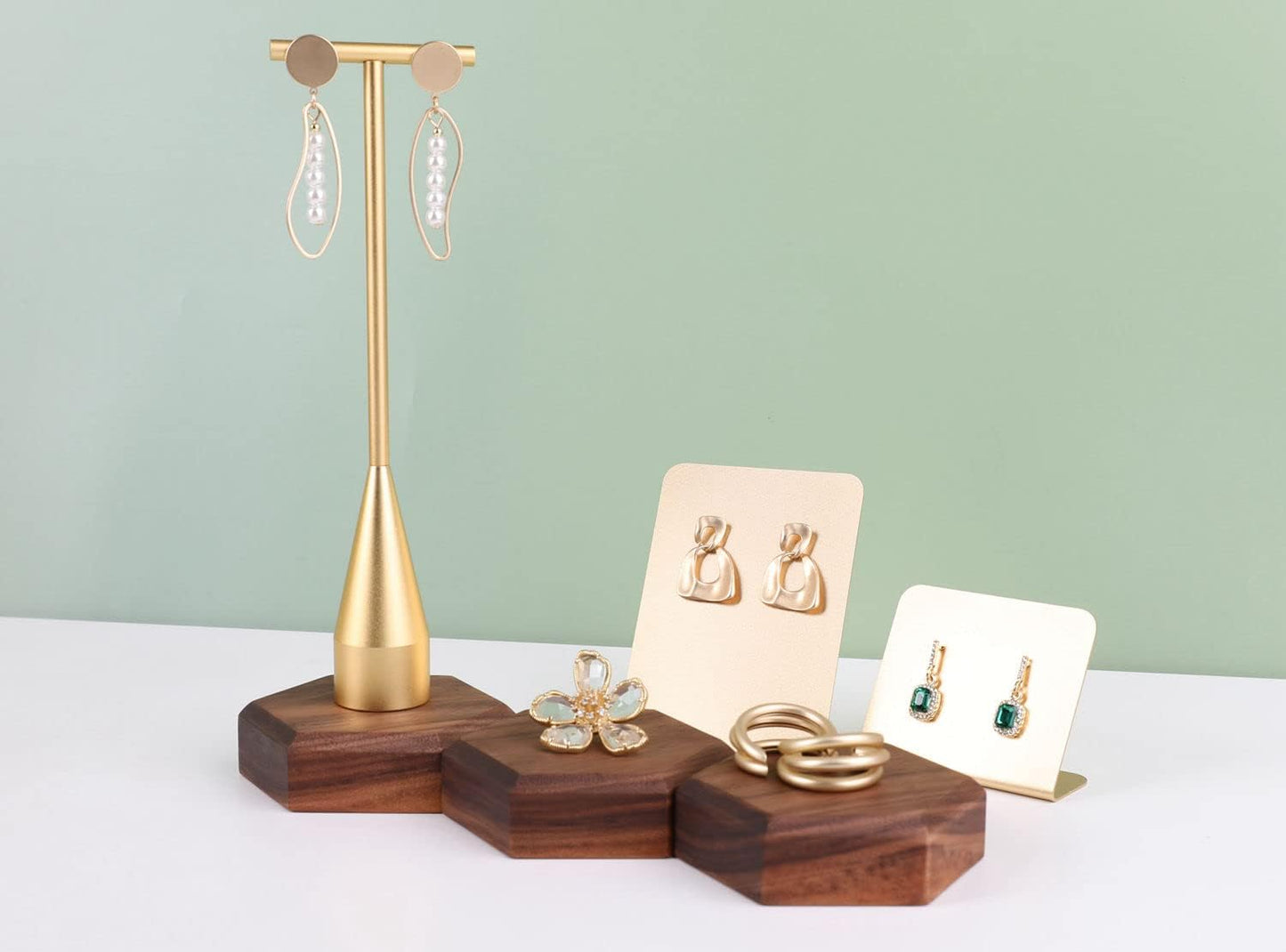 GemeShou Gold Earring Display Stand for selling, Stable Jewelry Earring Holder, Metal ear hanger photography props【Gold-Cone Base Height 7.9"】