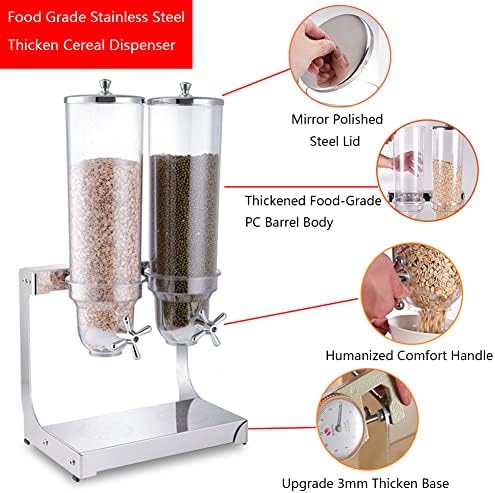 Triple Countertop Cereal Dispenser with Stainless Steel Base, 10.5L Dry Food Dispenser Cereal Containers Storage Dispenser Snack Organizer for Kitchen Or Pantry,N