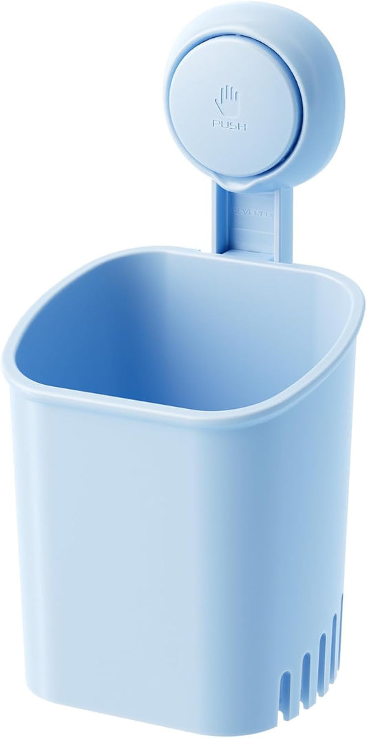 LEVERLOC Powerful Suction Cup Toothbrush Holder, Drill-Free Wall Shower Holder for Toothbrush, Toothpaste, Razor, Self-draining Kitchen Tableware Organizer, Removable Suction Cup in Shower, Blue