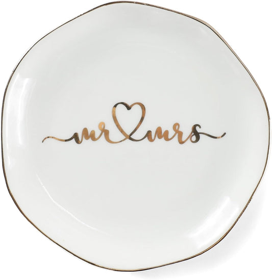 Mr.& Mrs Wedding Ring Dish-Jewelry Dish Tray-Ceramic White