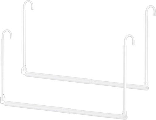 Hanging Closet Rod, 2 Pack Adjustable Height & Width Closet Rods for Hanging Clothes-Closet Extender Hanging Rod Space-Maximizing Design Suitable for Hanging and Drying Clothes, White