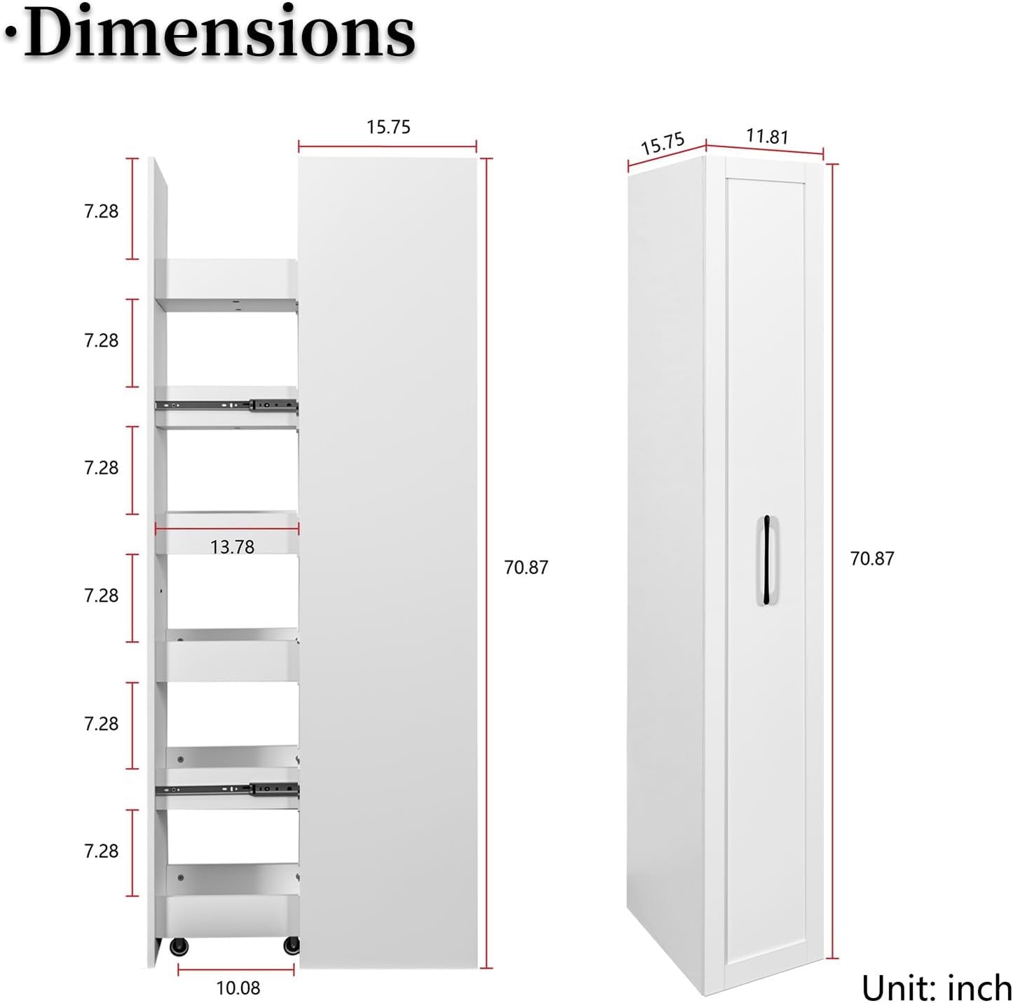 JOYSOURCE Tall Narrow Pull-Out Storage Shelf with Wheels 6-Tier Slim Rolling Storage Next to Fridge Spice Rack Shelves for Small Spaces, Kitchen, Laundry Room, Bathroom White