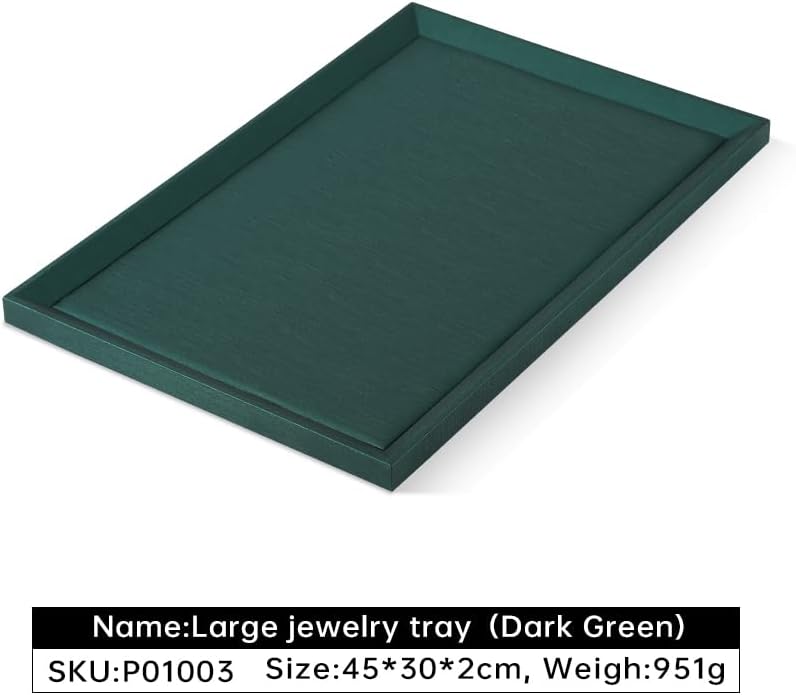 Flat Tray For Jewelry, Premium Green Leather Jewelry Tray, Large Jewelry Display Tray For Watch, Necklace, Ring, Pendants
