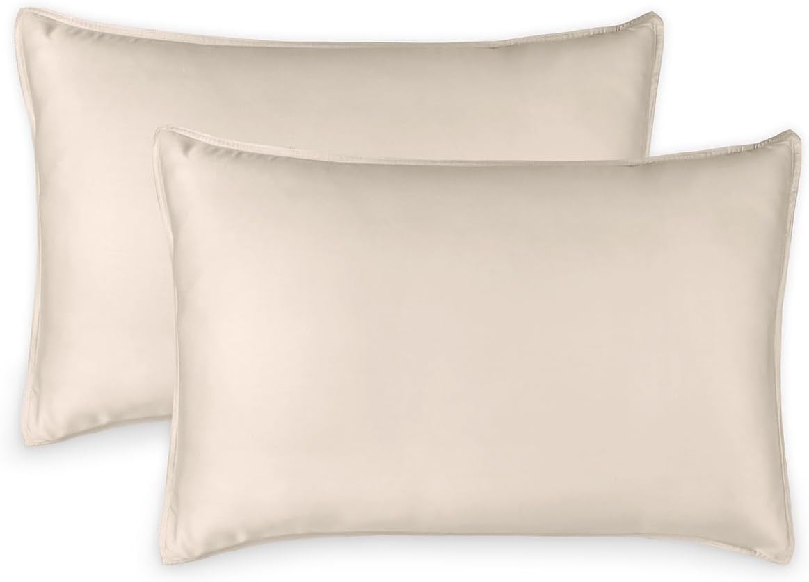 King Pillowcases by Pure Bamboo, Genuine 100% Organic Viscose Derived from Bamboo, Luxuriously Soft & Cooling, Double Stitching, Envelope Closure (2 King Pillowcases, Creme)