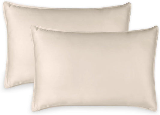 Queen Pillowcases by Pure Bamboo, Genuine 100% Organic Viscose Derived from Bamboo, Luxuriously Soft & Cooling, Double Stitching, Envelope Closure (2 Queen Pillowcases, Creme)